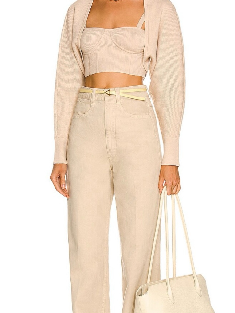 Jonathan Simkhai Standard Viola Rib Shawl Bolero Cardigan + Tank Top Sweater Set